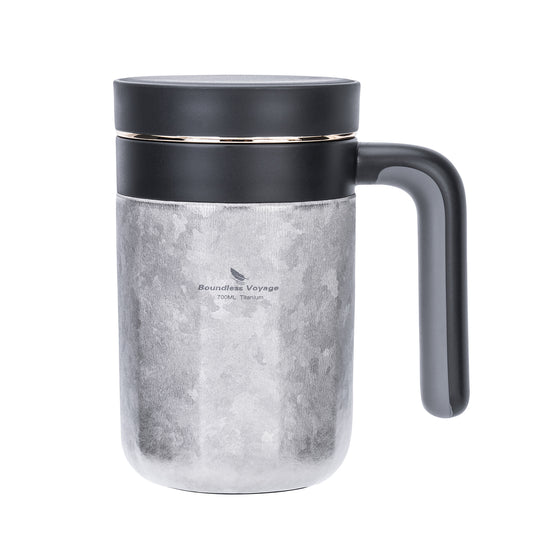 Boundless Voyage 700ml Pure Titanium Double Wall Insulated Cup with Lid & Coffee Filter, Portable Reusable Travel Mug, Keeps Hot & Cold Drinks Ti3237D