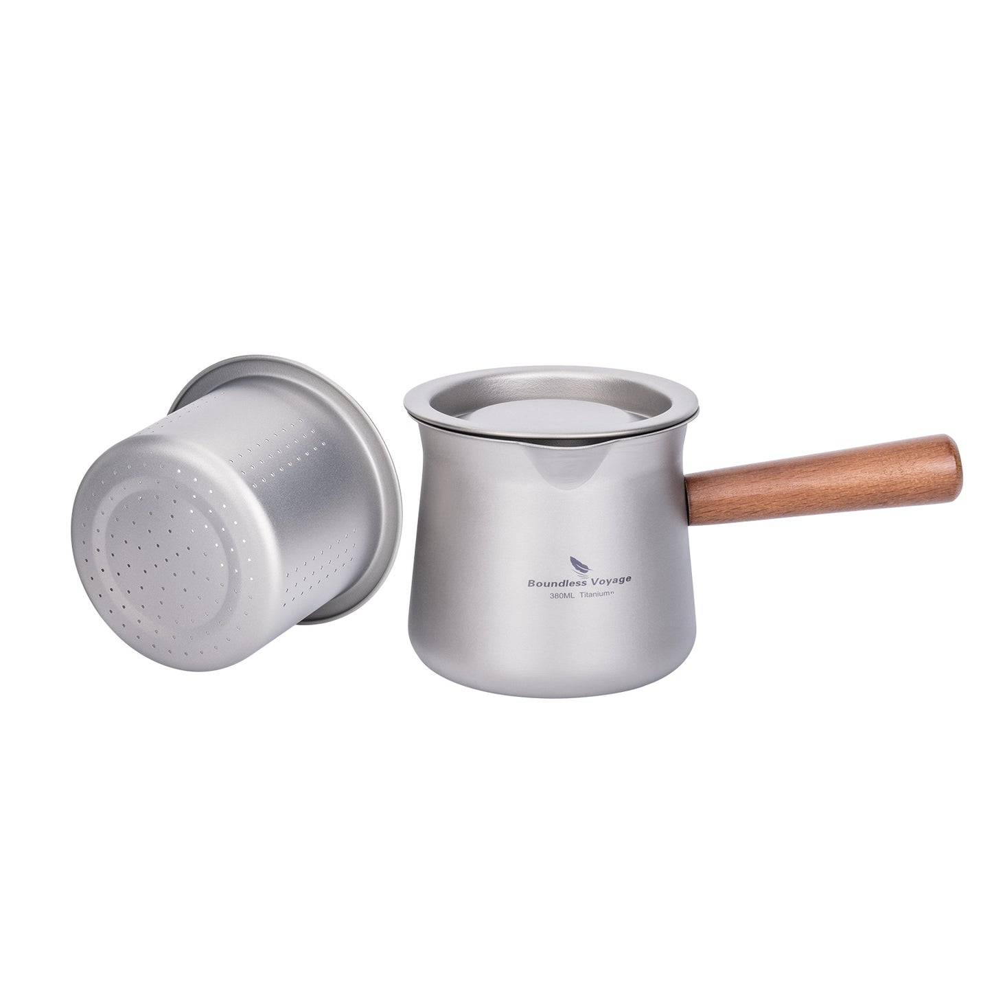 Boundless Voyage 380ml Titanium Tea Cup with Removable Wooden Handle & Filter Strainer, Ultralight Portable Mug Ti3141D