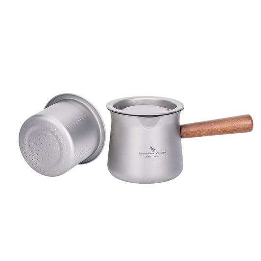 Boundless Voyage 380ml Titanium Tea Cup with Removable Wooden Handle & Filter Strainer, Ultralight Portable Mug Ti3141D