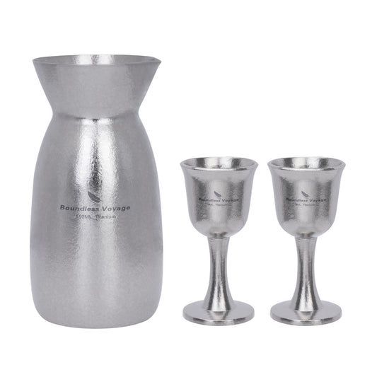 Boundless Voyage 3 Pieces Titanium Japanese Sake Set, 150ml Sake Carafe with 2  Cups, for for Sake Japanese Wine/Soju/Drink/Tea Dishwasher Safe Portable Drinkware for Outdoor Travel Ti3266D