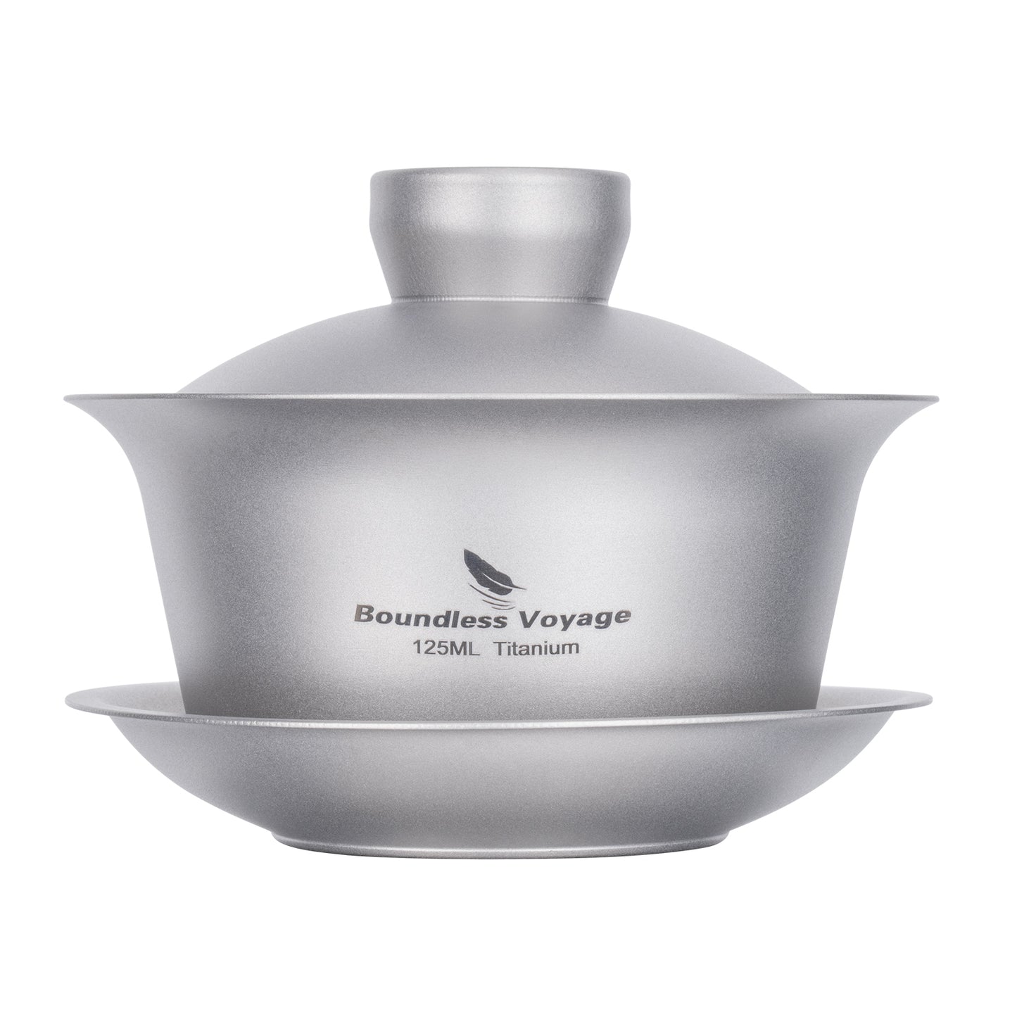 Boundless Voyage 125ml Sandblasted Finish Titanium Double-Walled Teapot, Traditional Chinese Three-Talent Triad Covered Tea Bowl Kung Fu Gaiwan,Anti-Scald Tea Set for Home Tea Ceremony & Camping Ti3142D