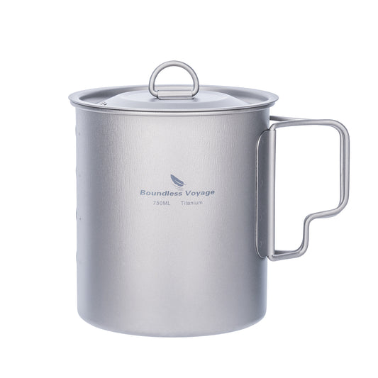 Boundless Voyage750ml Single Wall Titanium Cup with Lid | Ultralight Portable Camping Mug Pot for Tea Coffee EDC Hiking Ti3037D