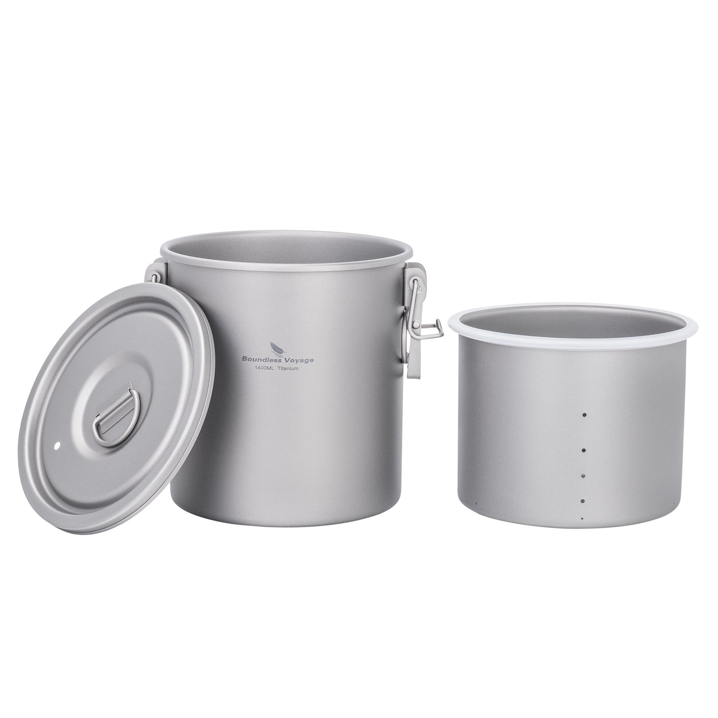Boundless Voyage Sandblasted Matte Finish Ultralight Titanium Camping Rice Cooker Pot, 1.4L Outer Pot with 0.9L Inner Container, Portable Cookware for Hiking, Travel & Outdoor Camping Ti2093C