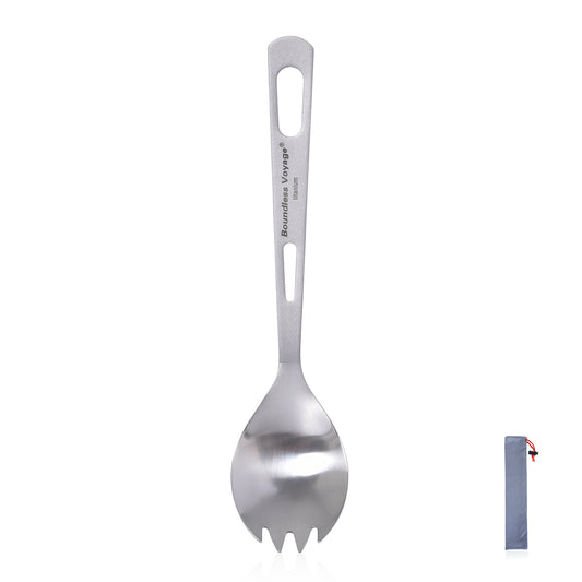 Boundless Voyage Ultralight Titanium Spork with Polished Head and Matte‑Finished Handle, Great for Salad, Noodles & Curry, Portable Cutlery for Outdoor Travel, Office, School and Household Use Ti1044T
