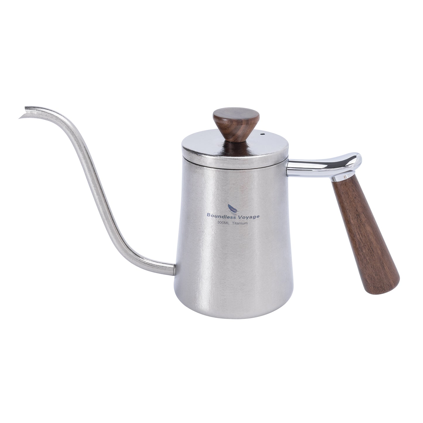 Boundless Voyage 300ml Titanium Pour Over Coffee Kettle with Wood Handle, Precision Gooseneck Spout Mini Coffee Tea Pot, Ultralight Portable Brew Gear for Home Barista, Office, Camping & Hiking Travel Ti3091D