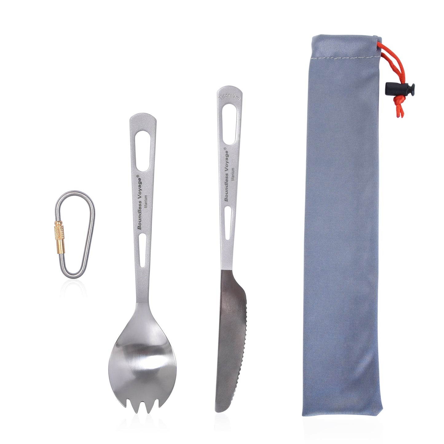 Boundless Voyage 2‑Pcs Titanium Spork and Dinner Knife Set with Polished Heads & Matte‑Finished Handles, Great for Steak, Salad, Noodles and Curry, Portable Cutlery Kit for Outdoor Travel, Office, School and Household Use Ti1046T