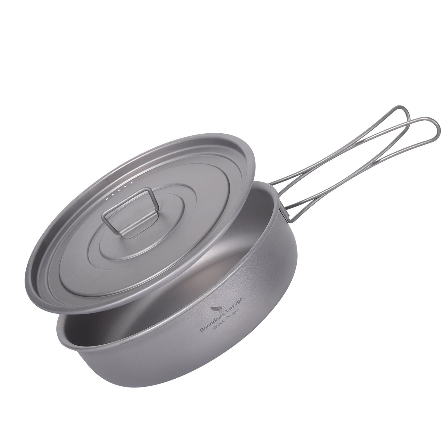 Boundless Voyage Pure Titanium Frying Pan with Lid & Foldable Handles | Ultralight Portable Griddle Cookware for Hiking & Backpacking Ti2065C