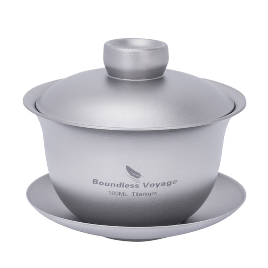 Boundless Voyage 100ml Sandblasted Finish Titanium Double-Walled Teapot, Traditional Chinese Three-Talent Triad Covered Tea Bowl Kung Fu Gaiwan, Anti-Scald Kung Fu Tea Set for Home Tea Brewing Ti3143D
