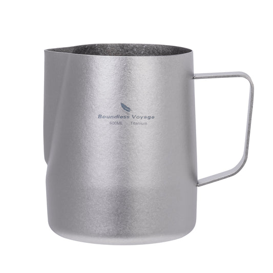 Boundless Voyage 600ml Pure Titanium Milk Frothing Pitcher, Espresso Steam Jug with Round Spout, Barista Latte Art Coffee Cup Ti3239D