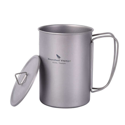 Boundless Voyage Pure Titanium Cup with Flat Lid | Ultralight Portable Coffee Tea Wine Mug, Outdoor Tableware for Backpacking Hiking Camping Picnic Ti3049D
