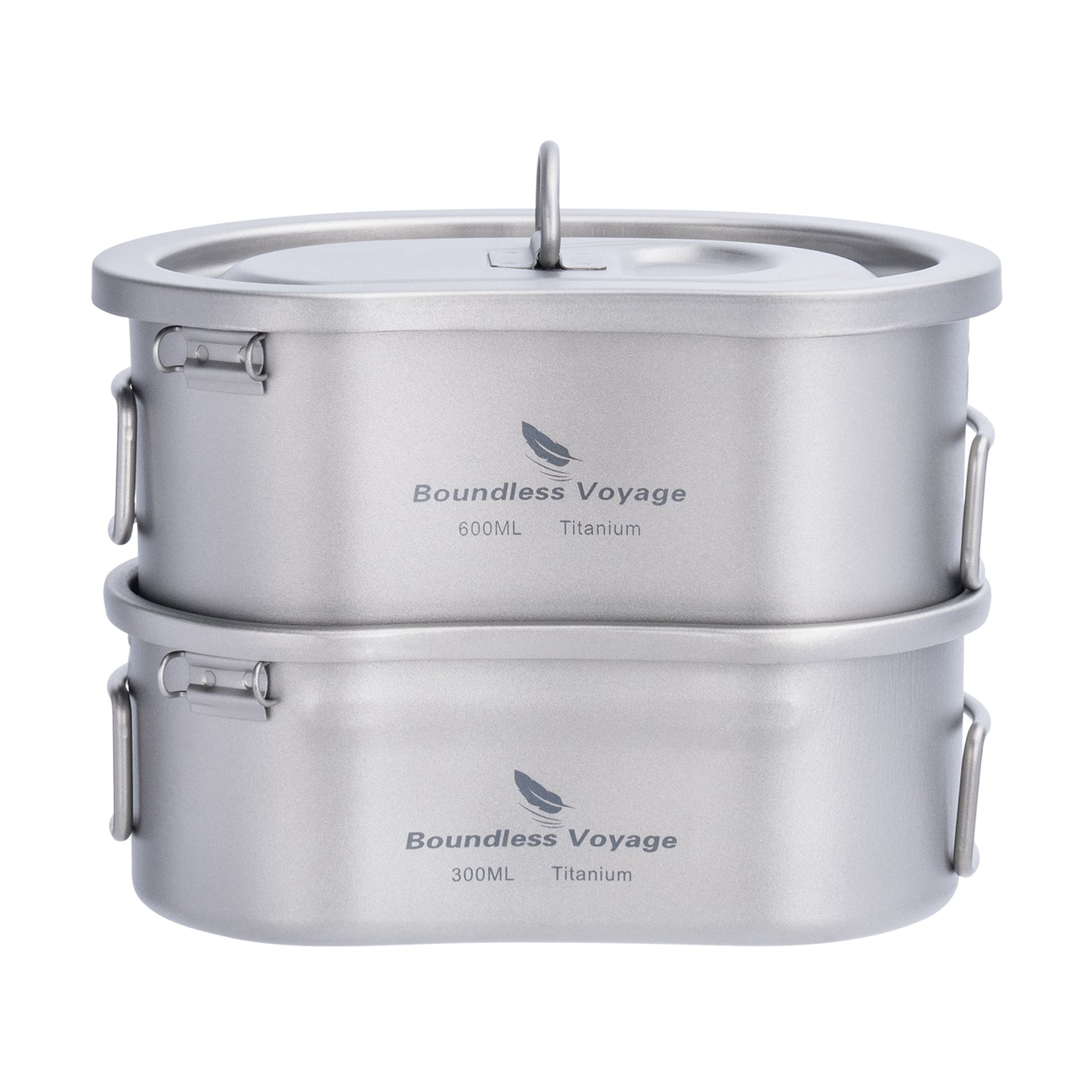Boundless Voyage Titanium Canteen Mess Kit with Lid and Folding Handle 300ml+600ml Ultralight Portable Bowl Pot Cup Mug for Outdoor Camping Hiking Backpacking Ti2046C