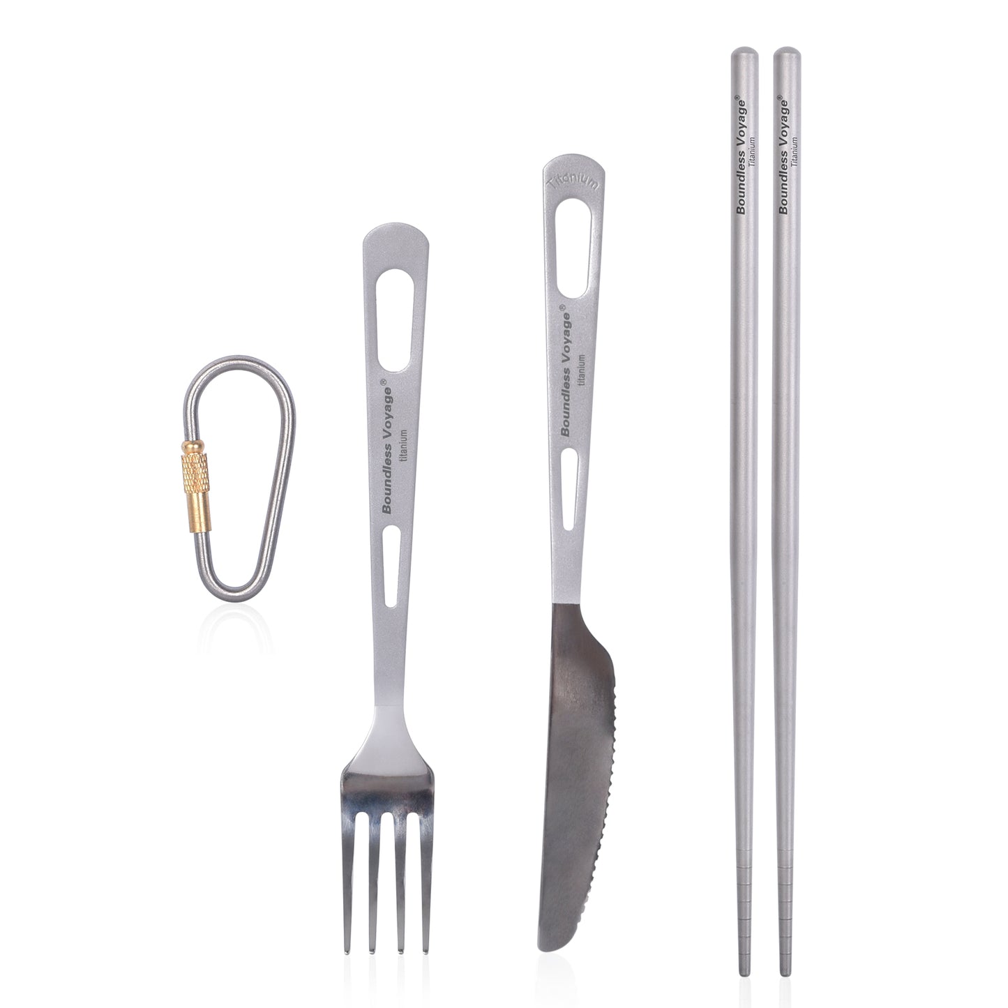 Boundless Voyage Pure Titanium 3‑Piece Cutlery Kit, For Steak, Salad, Noodles, Curry, Backpacking and Home‑Use Ti1049T
