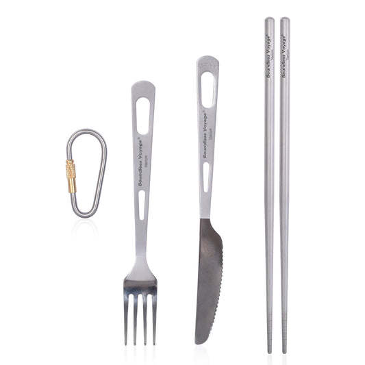 Boundless Voyage Pure Titanium 3‑Piece Cutlery Kit, For Steak, Salad, Noodles, Curry, Backpacking and Home‑Use Ti1049T