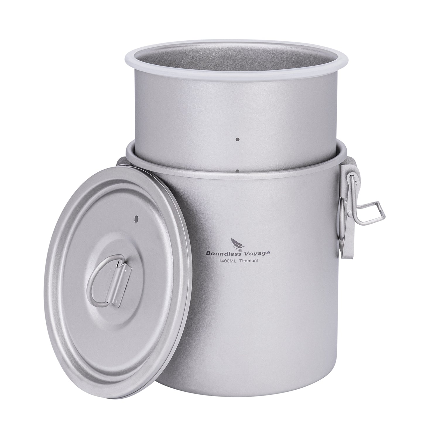 Boundless Voyage Crystalline Finish Ultralight Titanium Camping Rice Cooker Pot, 1.4L Outer Pot with 0.9L Inner Container, Portable Cookware for Hiking, Travel & Outdoor Camping Ti2093C