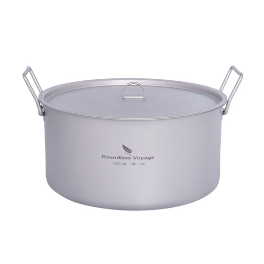 Boundless Voyage 5L Large Capacity Titanium Stock Pot with Lid & Folding Handle, Portable Soup Pot for Camping Hiking Picnic & Home Kitchen, Serves 6–8 Ti2104C