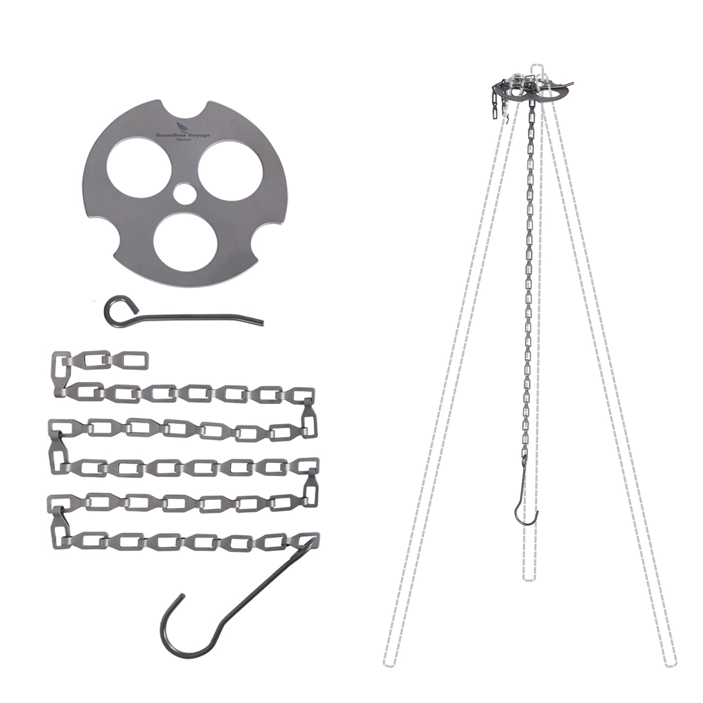 Boundless Voyage Titanium Hanging Chain with Hooks & Fixed-Loop, Multi-Purpose Hanging Accessory for Pot Cup Grill, Bird Feeders, Hanging Basket, Outdoor Camping & Indoor Garden Ti9012O