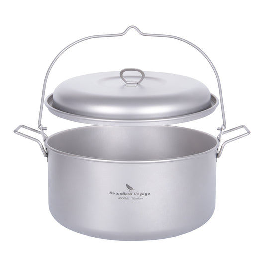 Boundless Voyage Titanium Food Steamer & Stock Soup Pot Set, 4.5L Hanging Hot Pot + 2L Steamer with Arched Lid, Portable Cookware for Camping Picnic & Household Ti2112C / Ti2113C / Ti2114C
