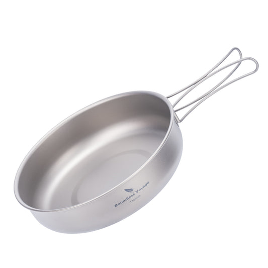 Boundless Voyage 18cm Pure Titanium Frying Pan with Foldable Handle, Ultralight Outdoor Camping Skillet for Solo Hiking & Picnic Ti2063C