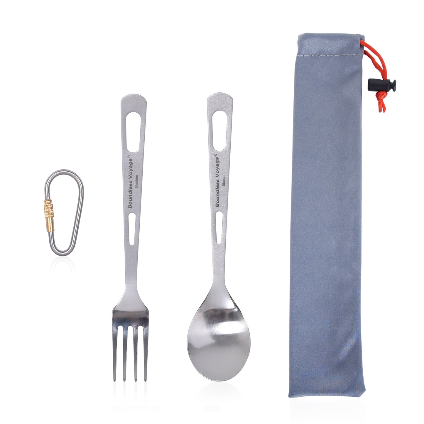 Boundless Voyage 2‑Pcs Titanium Spoon and Fork Set with Polished Heads & Matte‑Finished Handles, Ideal for Soup, Rice, Porridge, Salad, Noodles and Curry, Portable Cutlery Kit for Outdoor Travel, Office, School and Household Use Ti1048T