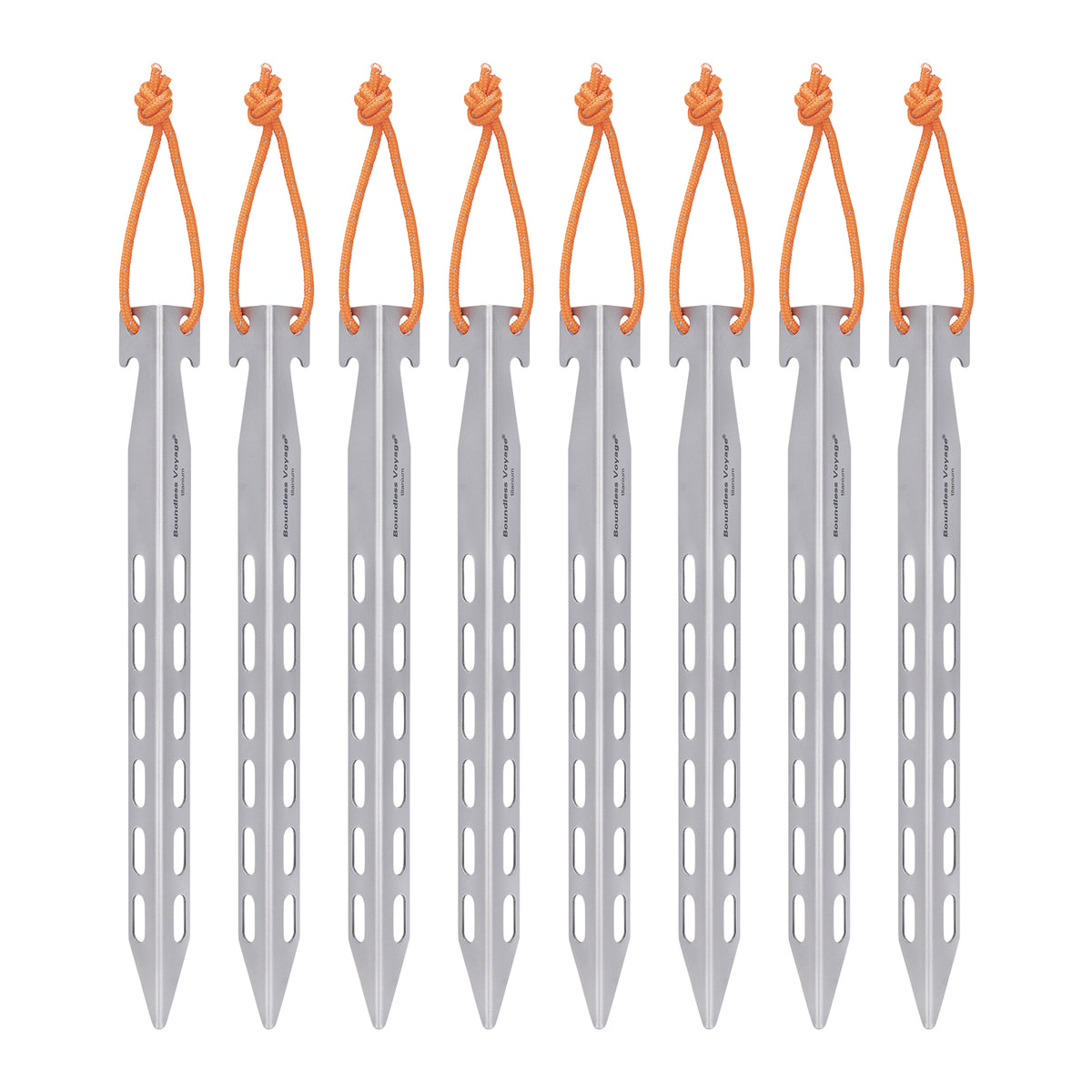 Boundless Voyage 22cm V-Shape Titanium Tent Stakes with 12-Hole Design, Ultralight Heavy Duty Ground Pegs for Camping Hiking Awning, 8Pcs Ti4011P