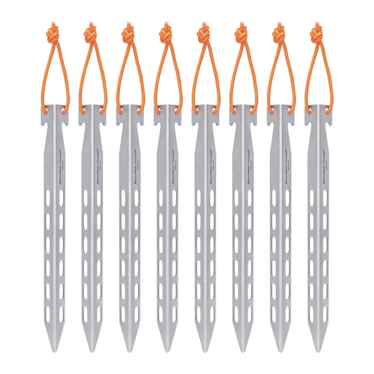 Boundless Voyage 22cm V-Shape Titanium Tent Stakes with 12-Hole Design, Ultralight Heavy Duty Ground Pegs for Camping Hiking Awning, 8Pcs Ti4011P