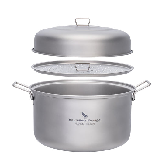 Boundless Voyage 8L Titanium Steamer & Soup Hanging Pot with Lid & Steam Rack, Lightweight Portable Cookware for Camping Hiking Picnic & Household Kitchen Ti2115C