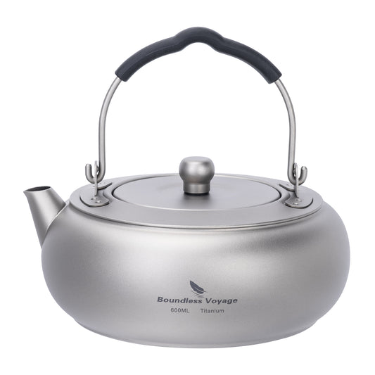 Boundless Voyage 600ml Compact Pure Titanium Camping Kettle | Durable Lightweight Teapot with Foldable Handle & Built-In Filter for Backpacking, Hiking, Coffee and Tea Ti3105D
