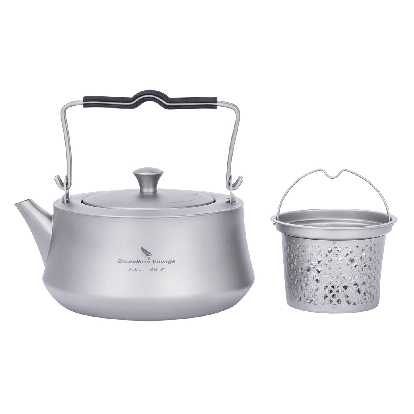 Boundless Voyage 800ml Pure Titanium Kettle with Filter & Foldable Handle, Ultralight Camping Teapot Ti3093D