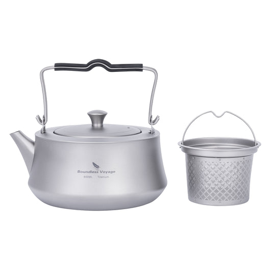 Boundless Voyage 800ml Pure Titanium Kettle with Filter & Foldable Handle, Ultralight Camping Teapot Ti3093D