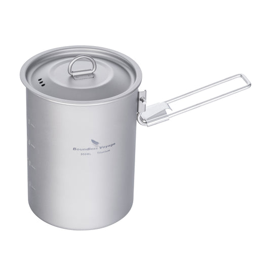Boundless Voyage Outdoor Camping Titanium Pot Bowl Cup with Lid Folding Handle Hiking Picnic Water Rice Food 900ml Ti2040C