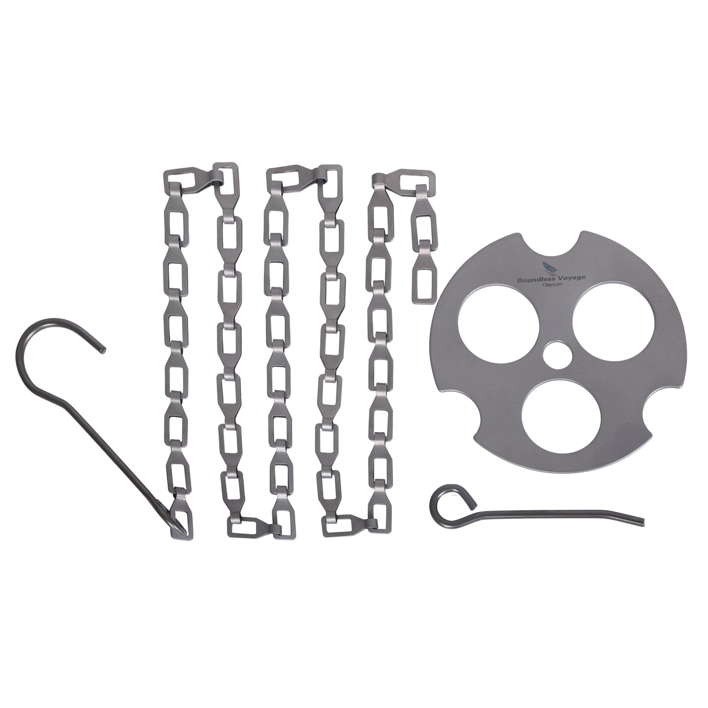 Boundless Voyage Titanium Hanging Chain with Hooks & Fixed-Loop, Multi-Purpose Hanging Accessory for Pot Cup Grill, Bird Feeders, Hanging Basket, Outdoor Camping & Indoor Garden Ti9012O