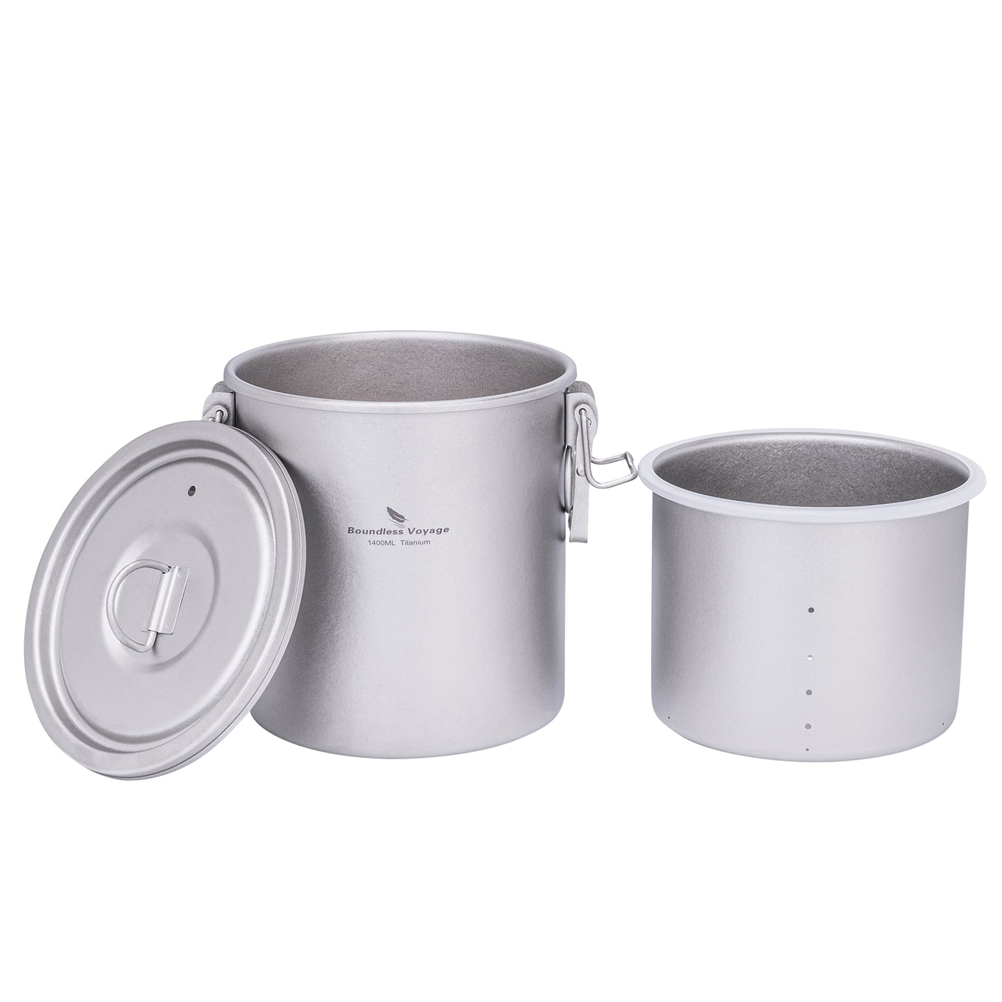 Boundless Voyage Crystalline Finish Ultralight Titanium Camping Rice Cooker Pot, 1.4L Outer Pot with 0.9L Inner Container, Portable Cookware for Hiking, Travel & Outdoor Camping Ti2093C