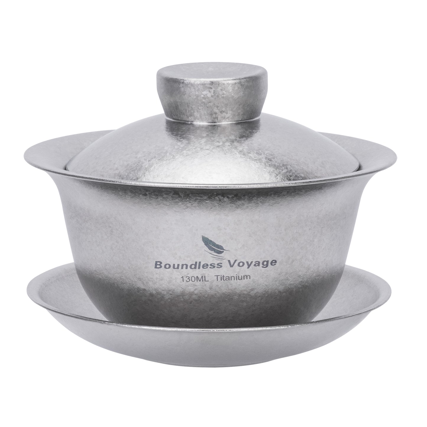Boundless Voyage 130ml High-Temp Crystalline Finish Double Wall Titanium Gaiwan, Ultralight Three-Talent Kung Fu Tea Bowl, Anti-Scald Tea Set for Home Tea Ceremony & Camping Ti3144D