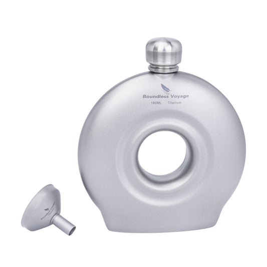 Boundless Voyage 180ml Titanium Hip Flask with Funnel Set Round Wine Bottle Special-shaped Small Pocket Flask Liquor Ti3067D
