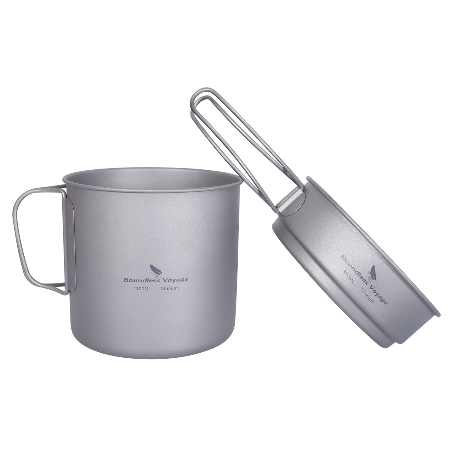 Boundless Voyage Titanium Pot & Pan Set with Folding Handle, Portable Outdoor Mess Kit Cookware for Camping Hiking Picnic Ti2053C