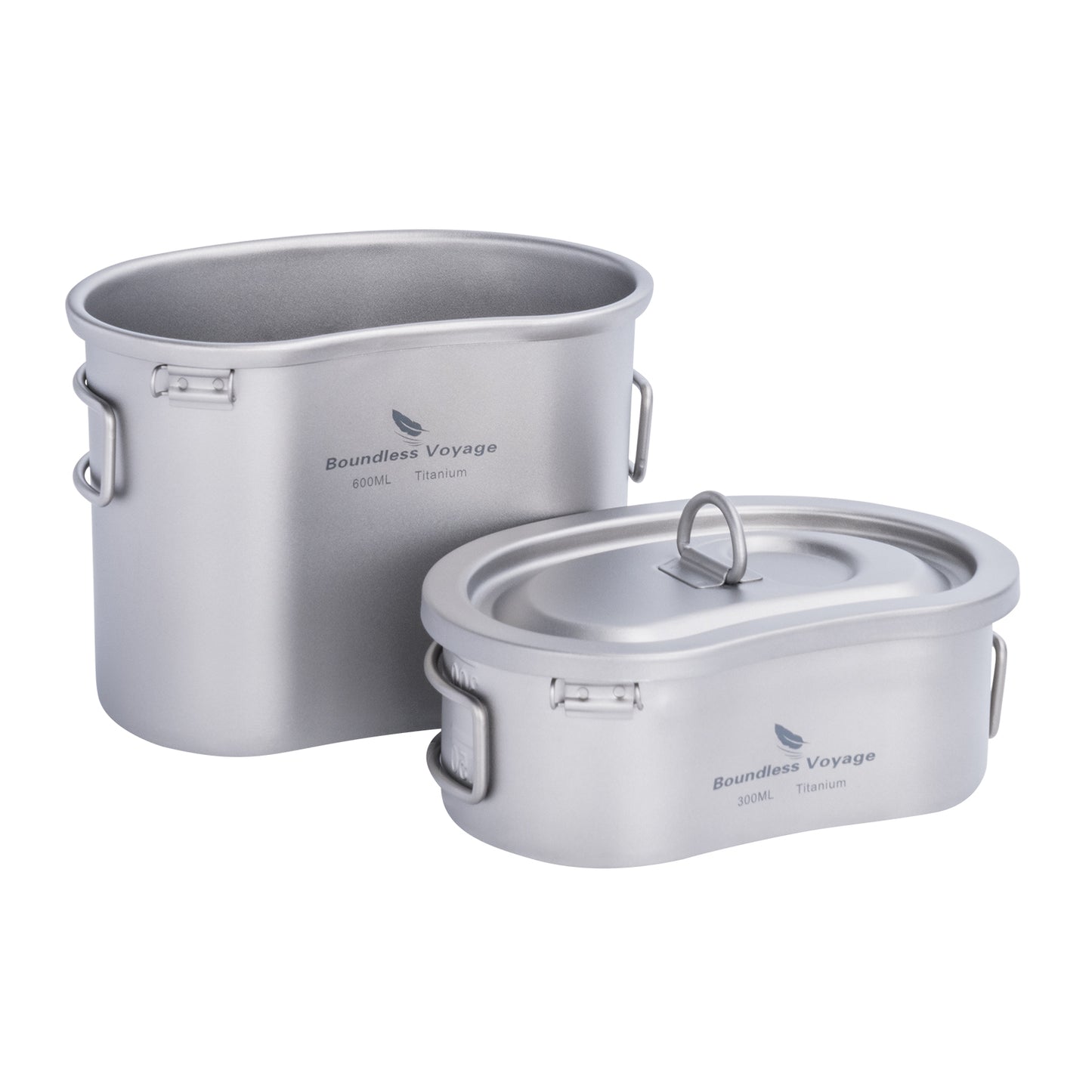 Boundless Voyage Titanium Canteen Mess Kit with Lid and Folding Handle 300ml+600ml Ultralight Portable Bowl Pot Cup Mug for Outdoor Camping Hiking Backpacking Ti2046C
