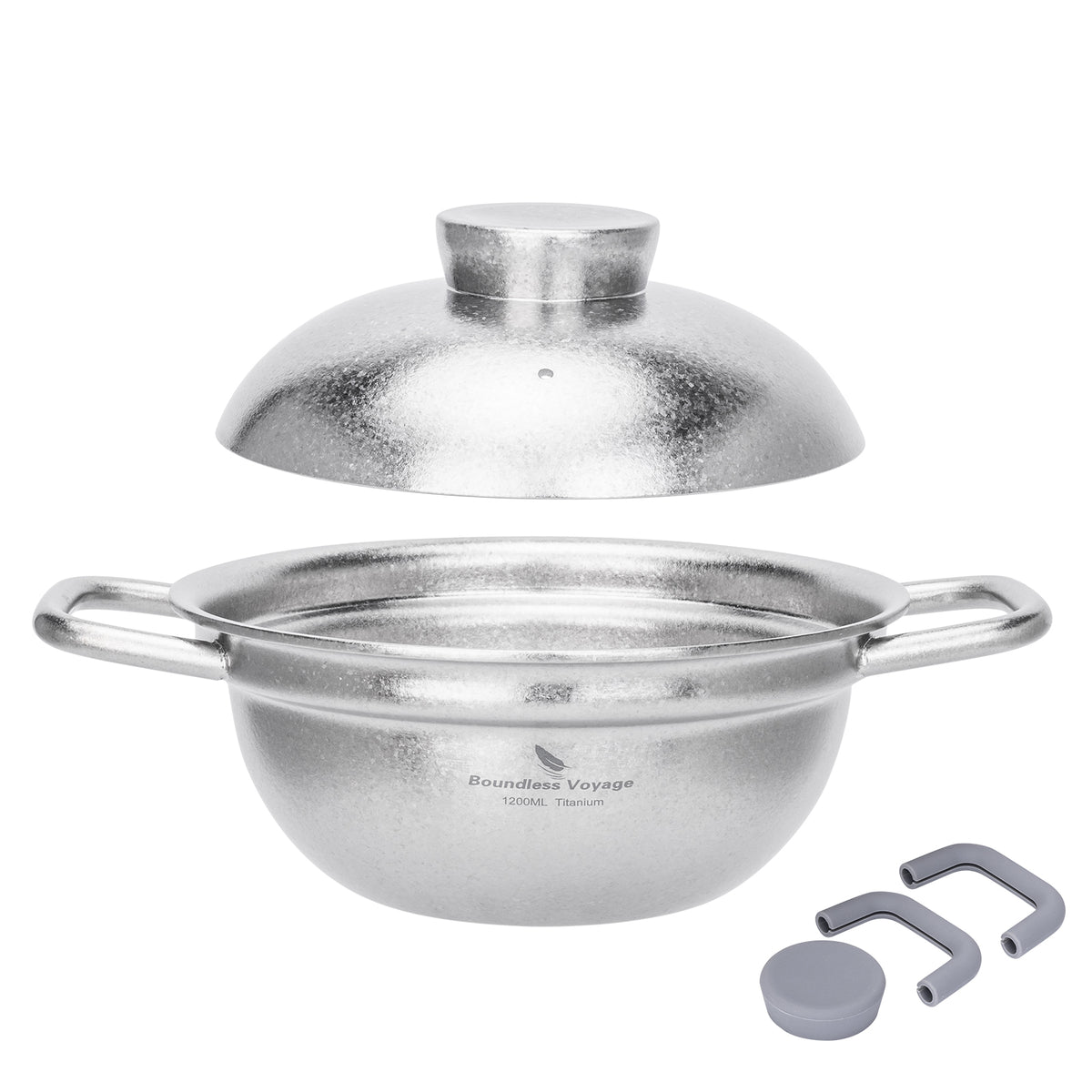 Boundless Voyage 1.2L titanium cooking pot Ti2118C with crystalline titanium lid and heat-resistant silicone handles