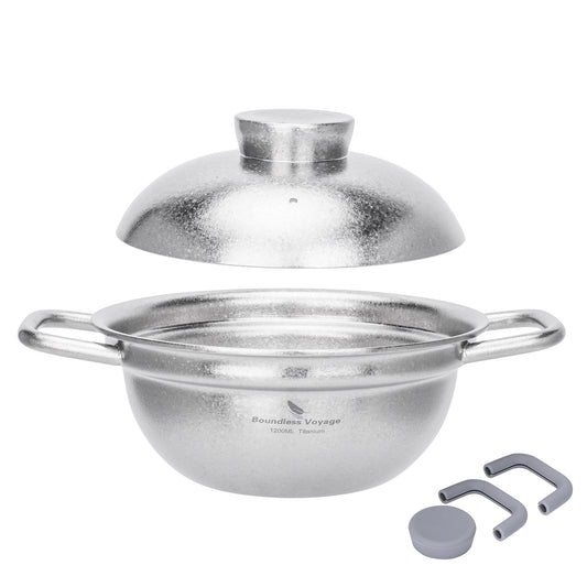 Boundless Voyage 1.2L titanium cooking pot Ti2118C with crystalline titanium lid and heat-resistant silicone handles