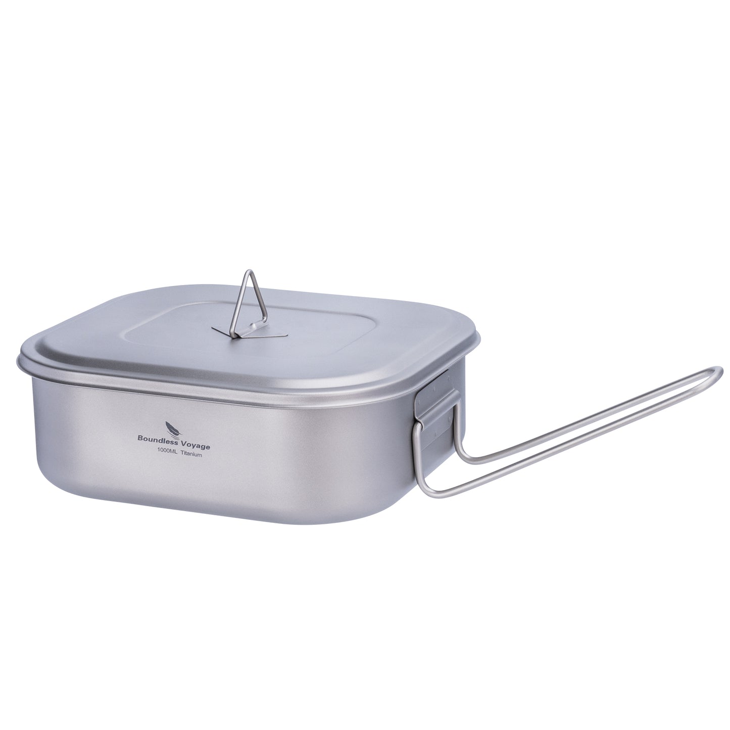 Boundless Voyage 1000ml Titanium Military Mess Tin with Lid & Folding Handle, Portable Bushcraft Cookware Multi-Purpose Lunch Box Bowl Pan for Outdoor Camping Ti2084C