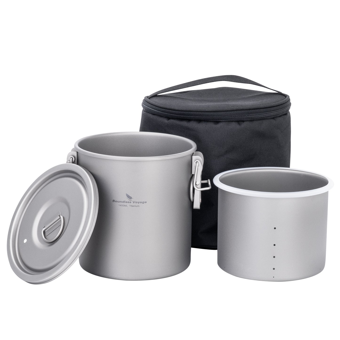Boundless Voyage Sandblasted Matte Finish Ultralight Titanium Camping Rice Cooker Pot, 1.4L Outer Pot with 0.9L Inner Container, Portable Cookware for Hiking, Travel & Outdoor Camping Ti2093C