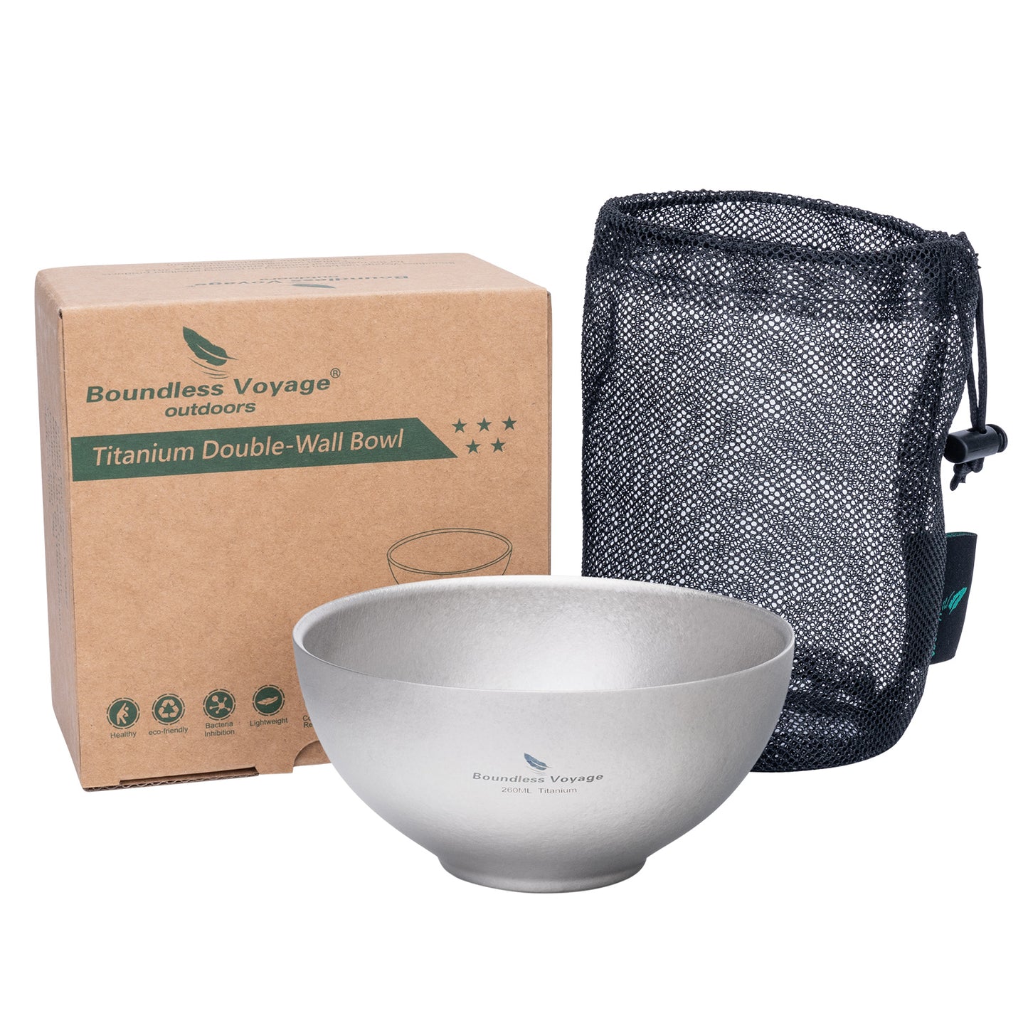 Boundless Voyage 260ml Titanium Double-Wall Bowl, Ultralight Anti-Scald Camping Bowl for Hiking Outdoor Home Ti1081T