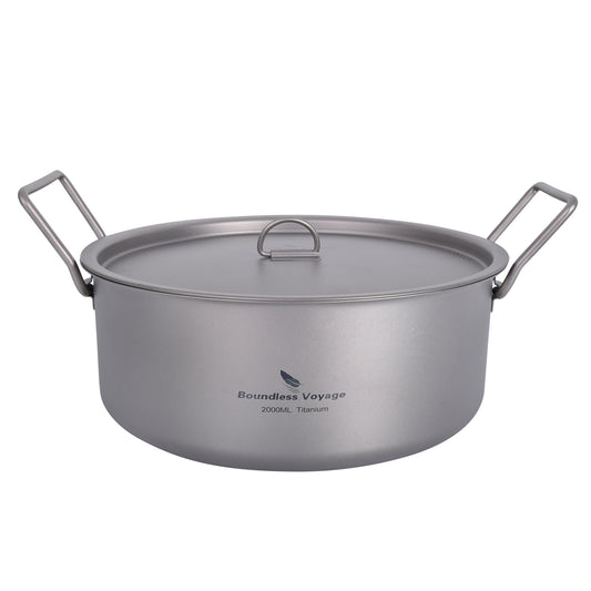Boundless Voyage 2L Ultralight Titanium Stock Pot with Lid & Folding Handle, Portable Soup Pot for Outdoor Camping Hiking Picnic & Induction Cooker Ti2054C
