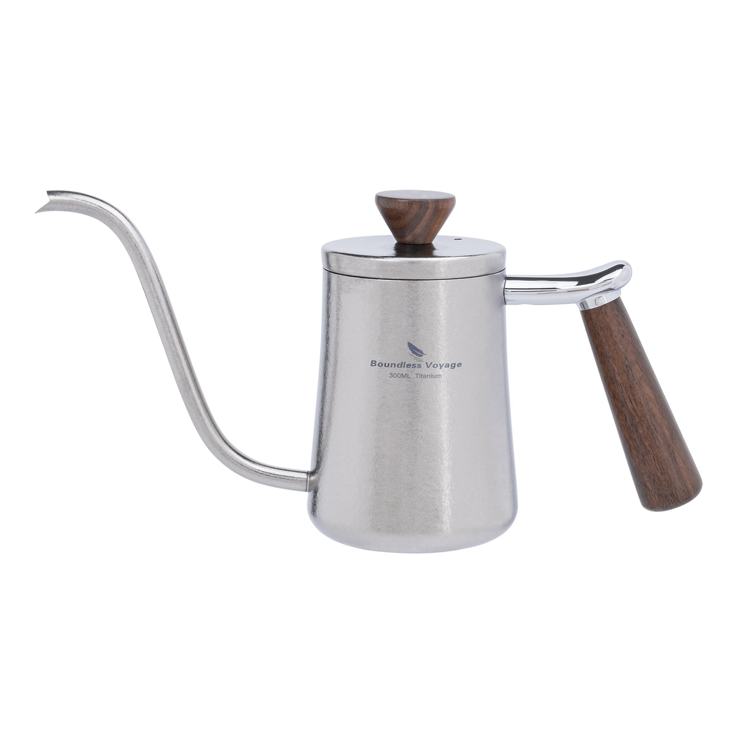 Boundless Voyage 300ml Titanium Pour Over Coffee Kettle with Wood Handle, Precision Gooseneck Spout Mini Coffee Tea Pot, Ultralight Portable Brew Gear for Home Barista, Office, Camping & Hiking Travel Ti3091D