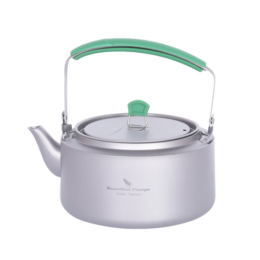 Boundless Voyage 800ml / 1200ml Single-Layer Pure Titanium Kettle with Foldable Handle & Filter, Large Capacity Camping Teapot Ti3101D/Ti3102D