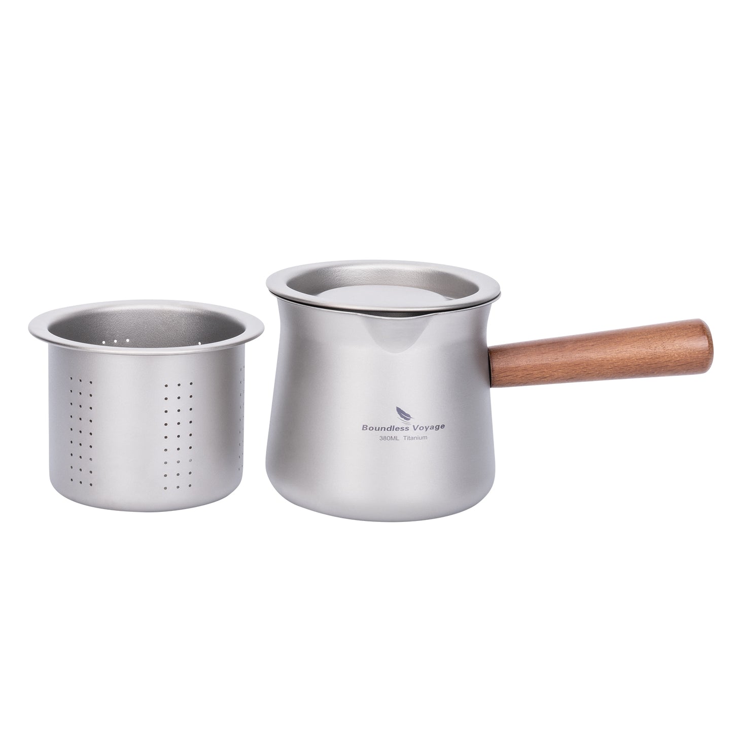 Boundless Voyage 380ml Titanium Tea Cup with Removable Wooden Handle & Filter Strainer, Ultralight Portable Mug Ti3141D