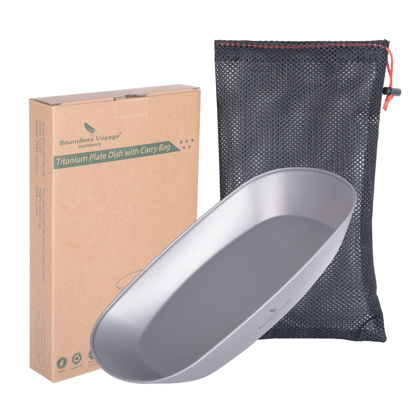 Boundless Voyage Ultralight Pure Titanium Plate, Portable Outdoor Camping Dish with Mesh Carry Bag for Hiking Backpacking Picnic Daily‑Use Tableware Ti1114T