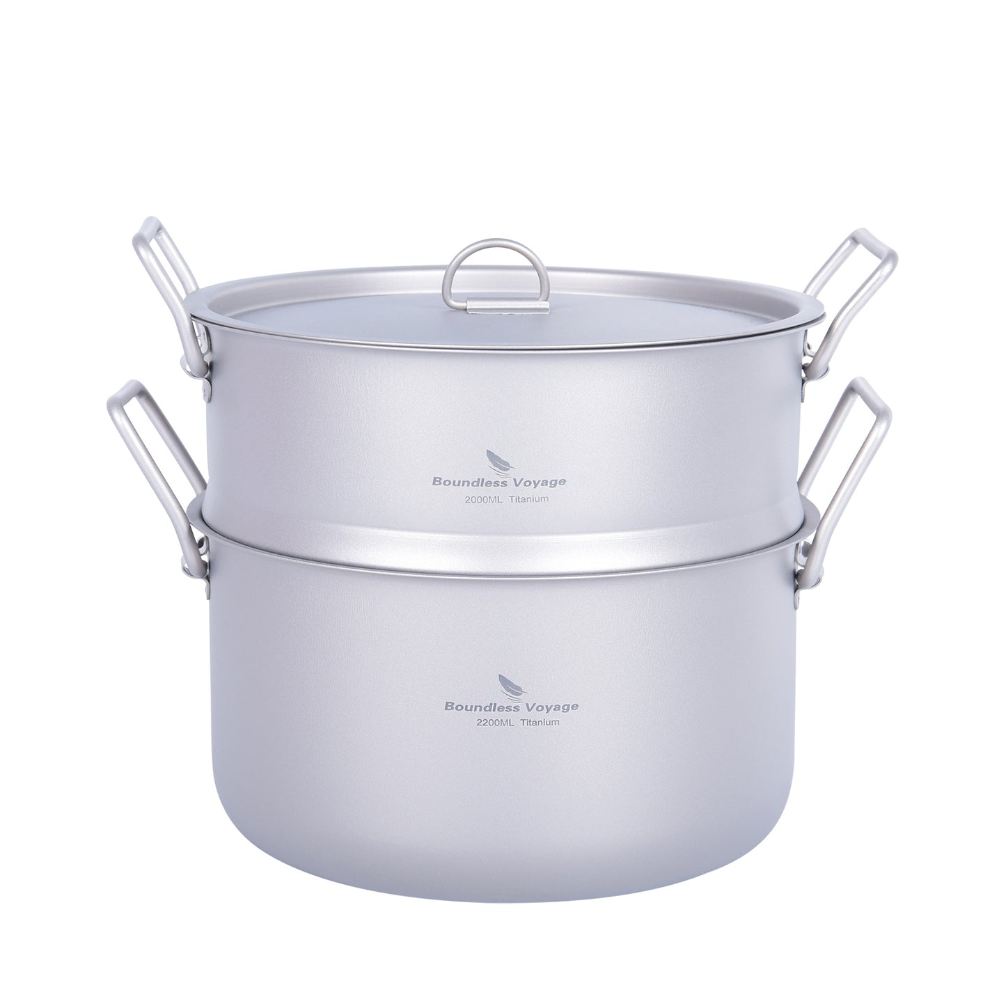 Boundless Voyage Titanium Soup Pot & Steamer Set 2.2L, Foldable Handle Camping Cookware for Hiking Kitchen Ti2111C