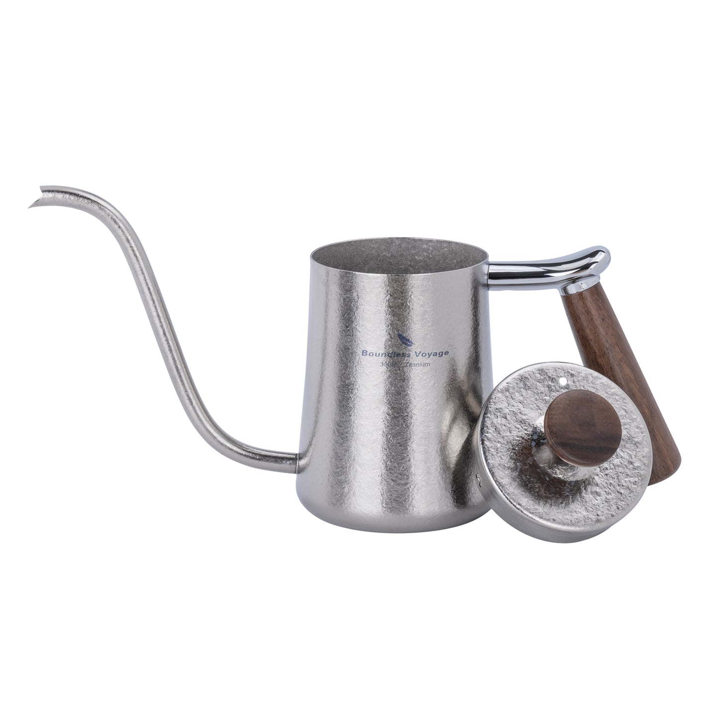 Boundless Voyage 300ml Titanium Pour Over Coffee Kettle with Wood Handle, Precision Gooseneck Spout Mini Coffee Tea Pot, Ultralight Portable Brew Gear for Home Barista, Office, Camping & Hiking Travel Ti3091D