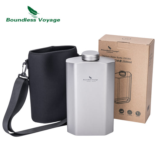 Boundless Voyage 2.5L Titanium Water Bottle Large Water Flask Jug Big Capacity Sports Water Bottle with Black Carry Bag for Cycling, Camping