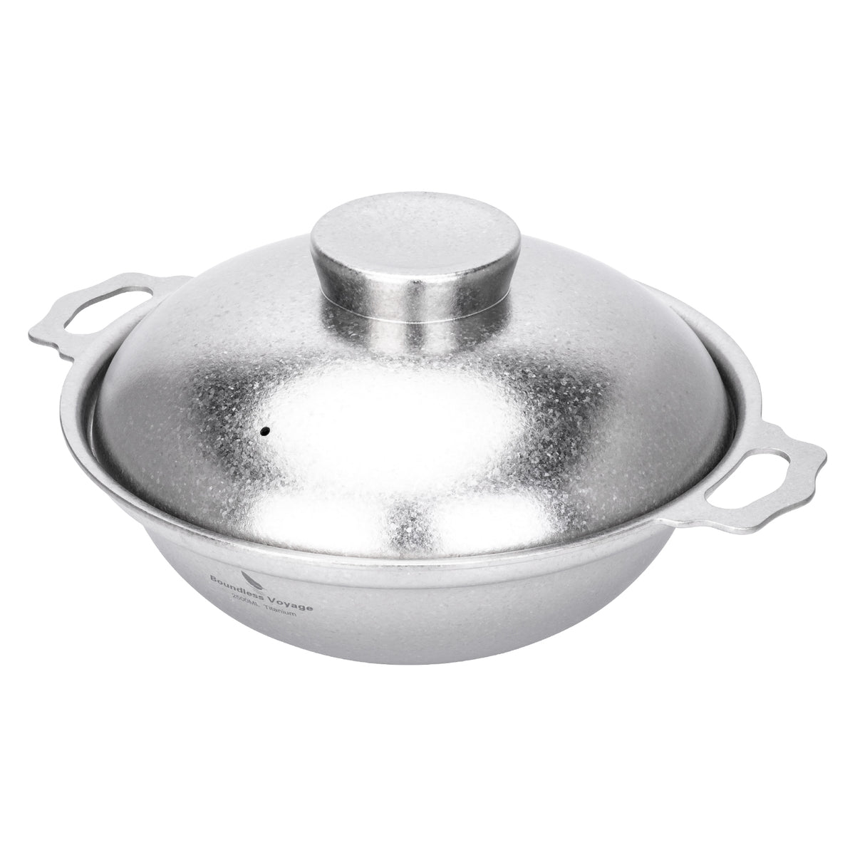 Crystalline silver textured finish and steam vent hole on Boundless Voyage titanium lid